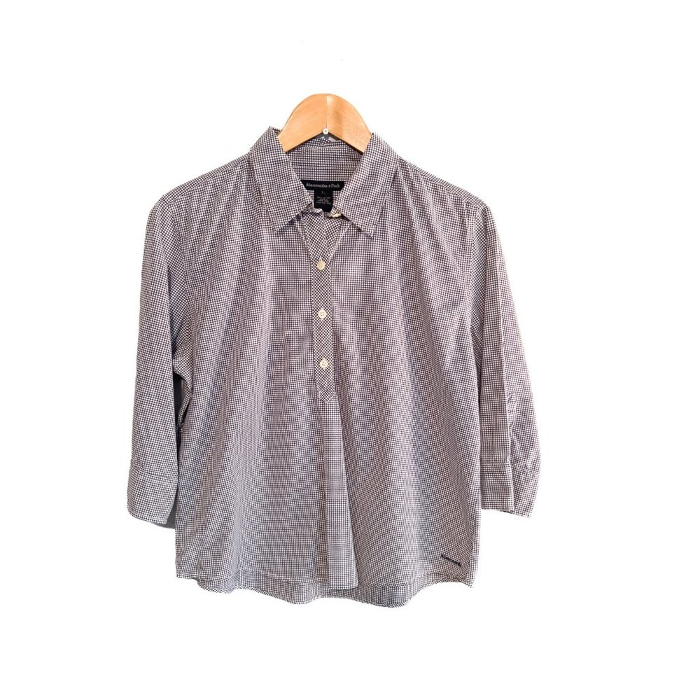 Blue Gingham Shirt by Abercrombie & Fitch (L) 3/4 Sleeves & Half Button